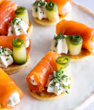 Small salmon cucumber roll on platter
