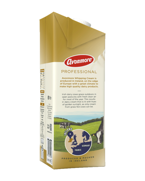Avonmore Professional Whipping Cream 38% product side of carton
