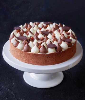 Tiramisu cake on cake stand