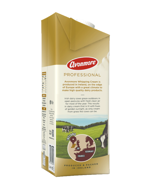 Avonmore professional whipping cream side of carton