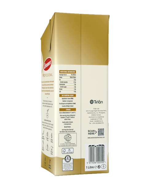 Avonmore professional whipping cream back of carton